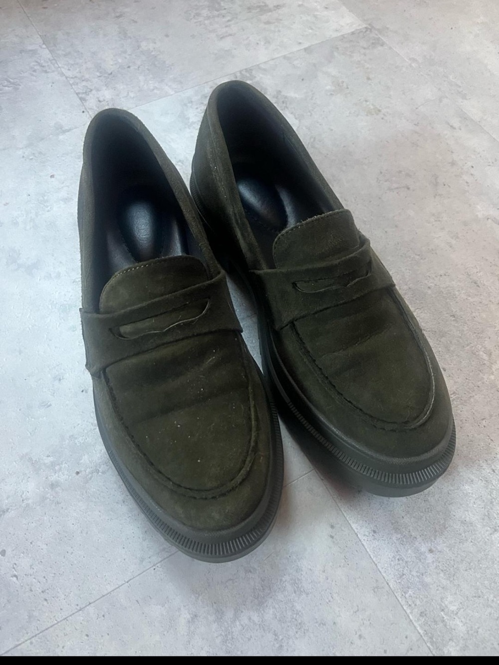 Patina Suede Loafers in Olive Green